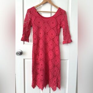 Sara Campbell Bright Coral Crochet Midi Dress Size M